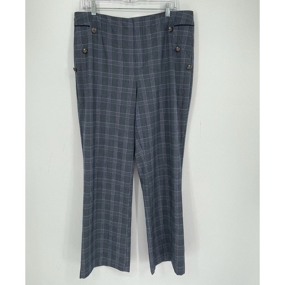 Roz & Ali Women's Blue Plaid Sailor Button Office Trouser Dress Pants Size 14
